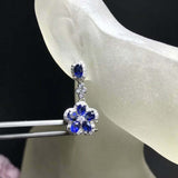 2.6ct Oval Cut Blue Sapphire Diamond Floral Drop Earrings 14k White Gold Finish