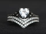 2ct Heart Cut Diamond Engagement Ring 14k White Gold Finish V Curved Bridal Set