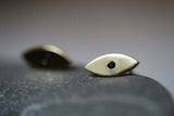 0.1ct Round Cut Blue Sapphire Dainty Eyes Stud Earrings 14k Yellow Gold Finish