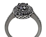 2ct Round Cut Black Diamond Engagement Ring Double Halo 14k Black Gold Finish