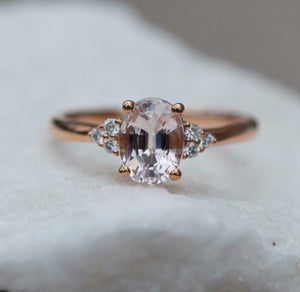 1.7ct Oval Cut Morganite Solitaire Ring 14k Rose Gold Finish with Round Accents