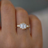 1.2ct Baguette Cut Diamond Engagement Ring 14k Yellow Gold Over 5 Stone Art Deco