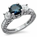 5Ct Round Cut Blue Sapphire Diamond Vintage Bridal Set Ring 14K White Gold Over