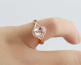 2ct Oval Cut Morganite Engagement Ring Diamond Halo Split Band 14k RoseGold Over