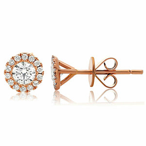 Halo Women Stud Earrings 1.2ct Round Cut VVS1D Diamond 14k Rose Gold Finish