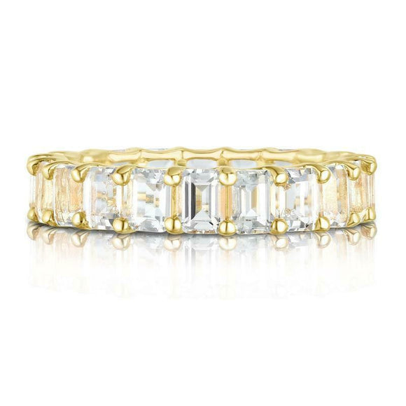 3.5ct Emerald Cut Diamond Wedding Band 14k Yellow Gold Finish Iced Full Eternity