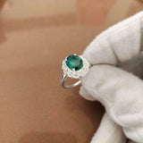 3ct Engagement Ring Oval Cut Green Emerald Floral Cluster 14k White Gold Finish