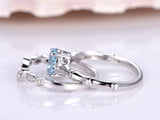 1.3ct Oval Cut Blue Aquamarine Bridal Set Engagement Ring 14k White Gold Finish