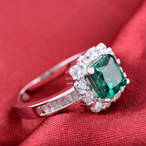 2.2Ct Princess Cut Green Emerald Diamond Ring Halo Accent 14K White Gold Finish