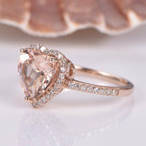 1.3ct Heart Cut Peach Morganite Halo Promise Engagement Ring 14k RoseGold Finish