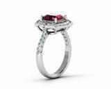 2ct Cushion Red Garnet Milgrain Floral Halo Engagement Ring 14k White Gold Over