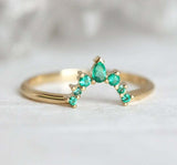 1.2ct Pear Cut Green Emerald Engagement Ring 14k Yellow Gold Finish Crown Tiara