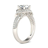 3Ct Round Cut Diamond Swirl with Accent Engagement Ring 14K White Gold Finish