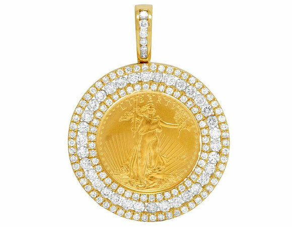 3ct Round Cut Diamond American Eagle Liberty Frame Pendant 14k Yellow Gold Over