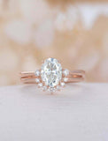 1.5ct Oval Diamond Engagement Ring Curved Bridal Wedding Set 14k Rose Gold Over