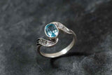 1ct Engagement Ring Oval Cut Blue Aquamarine Leaf Twist Shank 14k WhiteGold Over