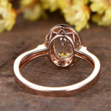 2.1ct Oval Cut Peach Morganite Engagement Ring Halo Trilogy 14k Rose Gold Finish