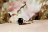 1.5ct Oval Cut Black Diamond Engagement Ring 14k White Gold Finish Trilogy Style