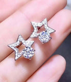 2.5ct Stud Earrings Round Cut Diamond Open Star Design 14k White Gold Finish