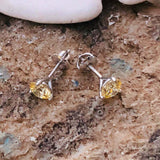 1ct Stud Earrings Round Cut Yellow Sapphire Solitaire 14k White Gold Finish