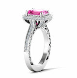 2.5ct Emerald Pink Sapphire Halo Solitaire with Accent Ring 14k WhiteGold Finish