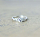 1.2ct Round Cut Diamond Engagement Ring Leaf Accent Design 14k White Gold Finish