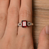 2ct Emerald Cut Red Garnet Split Shank Engagement Ring 14k White Gold Finish