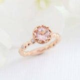 1.5ct Round Cut Peach Morganite Diamond Accents Floral Ring 14k Rose Gold Finish