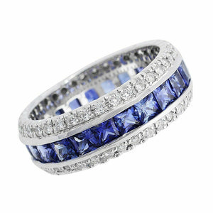 6Ct Princess Cut Blue Sapphire Diamond Eternity Wedding Band 18K White Gold Over