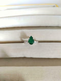 1ct Engagement Ring Pear Cut Green Emerald Three Stone 14k White Gold Finish