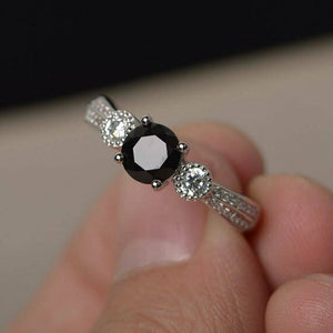 1ct Round Cut Black Diamond Engagement Ring 14k White Gold Over Accent Solitaire