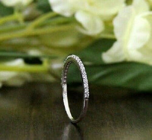 1Ct Round Cut Diamond Half Eternity Minimalist Wedding Band 14K White Gold Finis