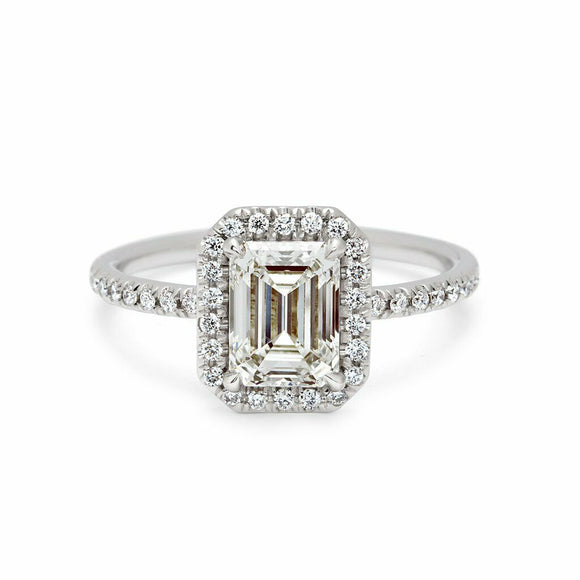 1.6ct Emerald Cut Diamond Engagement Ring 14k White Gold Finish Halo Solitaire