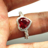 2ct Heart Cut Pink Ruby Engagement Ring Diamond Accent Halo 14k WhiteGold Finish