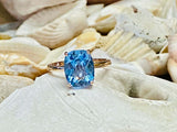 2.3ct Engagement Ring Cushion Cut Blue Topaz Solitaire 14k Yellow Gold Finish