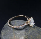 Solitaire with Round Accent Engagement Ring 1.6ct Oval Diamond 14k RoseGold Over