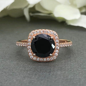 Accent Solitaire Engagement Ring 2ct Round Cut Black Diamond 14k RoseGold Finish