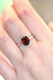 1ct Oval Cut Red Garnet Engagement Ring Bezel Set Solitaire 14k WhiteGold Finish