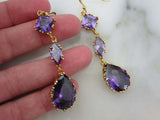 2.2ct Pear Cut Purple Amethyst Trilogy Drop Earrings 14k Yellow Gold Finish