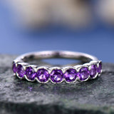 4Ct Round Cut Purple Amethyst Half Eternity Engagement Ring 14K White Gold Over