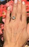 2ct Pear Cut Blue Aquamarine Round Diamond Accent Ring 14k Yellow Gold Finish