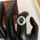 3ct Engagement Ring Oval Cut Green Emerald Floral Cluster 14k White Gold Finish