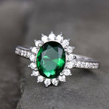 1.3ct Oval Cut Green Emerald Floral Engagement Ring 14k White Gold Finish