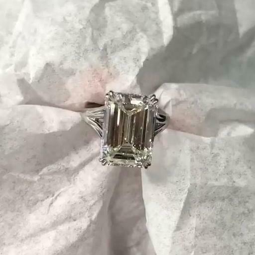 2Ct Emerald Cut Diamond Split Band Solitaire Engagement Ring 18K White Gold Over