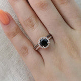 2.5ct Round Cut Black Diamond Engagement Ring Halo Bridal Set 14k Rose Gold Over