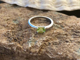 1ct Engagement Ring Emerald Cut Green Peridot Solitaire 14k White Gold Finish