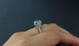 2.2ct Oval Cut Blue Aquamarine Hidden Halo Engagement Ring 14k White Gold Finish