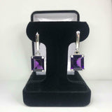 2.5ct Dangle Earrings Emerald Cut Purple Amethyst LeverBack 14k White Gold Over