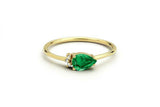 0.4ct Pear Cut Green Emerald Minimalist Engagement Ring 14k Yellow Gold Finish