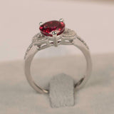 1.8ct Heart Cut Pink Ruby Engagement Ring Leaf Accent 14k White Gold Finish